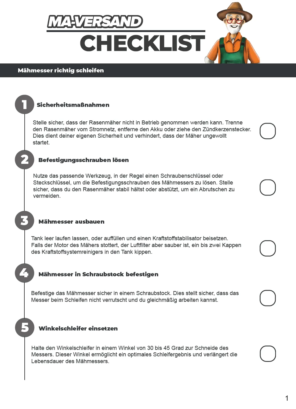 Vorschau der MA-Versand Checkliste Mähmesser richtig schleifen