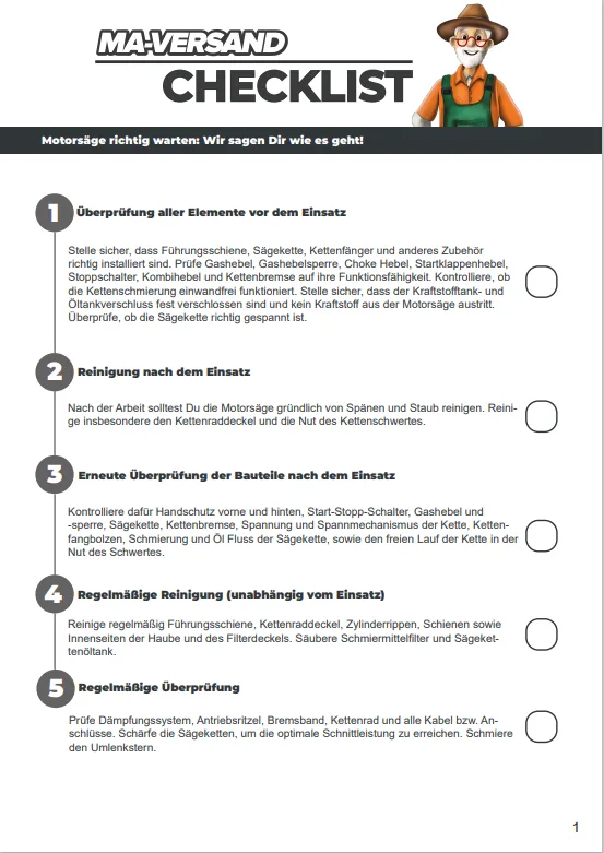 Vorschau der MA-Versand Checkliste Motorsäge richtig warten Vorschau der MA-Versand Checkliste Motorsäge richtig warten