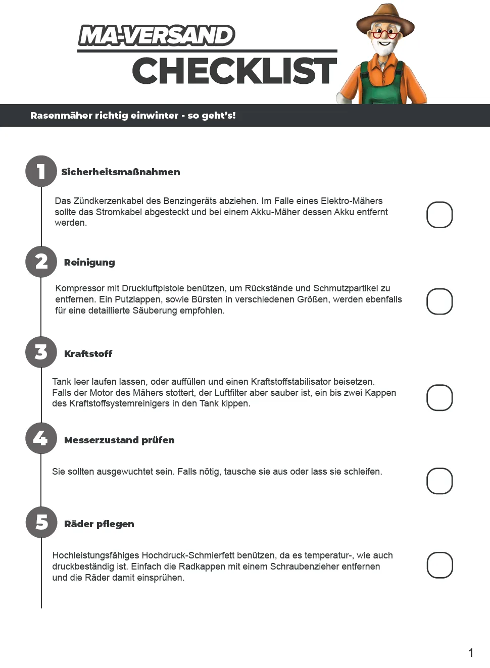 Vorschau der MA-Versand Checkliste Rasenmäher richtig einwintern Vorschau der MA-Versand Checkliste Rasenmäher richtig einwintern